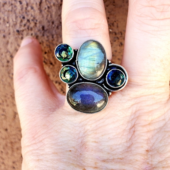 New Labradorite & Bi-Color Tourmaline Silver Ring. - Picture 12 of 16